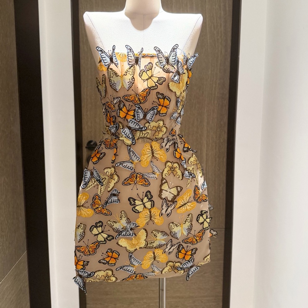 Bronxandbanco Strapless Butterfly Appliqué Bustier Top - Orange, Blue, Cream - Picture 3 of 15
